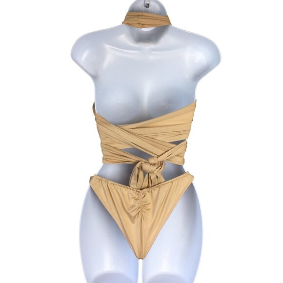 Sexy Beige Bikini Set Size Medium Multi Strap Wrap-Around Adjustable‎ Design - Picture 7 of 10
